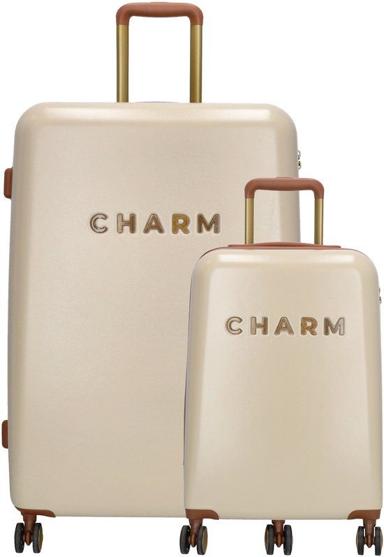 Charm London Capetown Premium Kofferset - ABS - TSA Slot - Travel Set - Suitcase Trolley Set - Beige