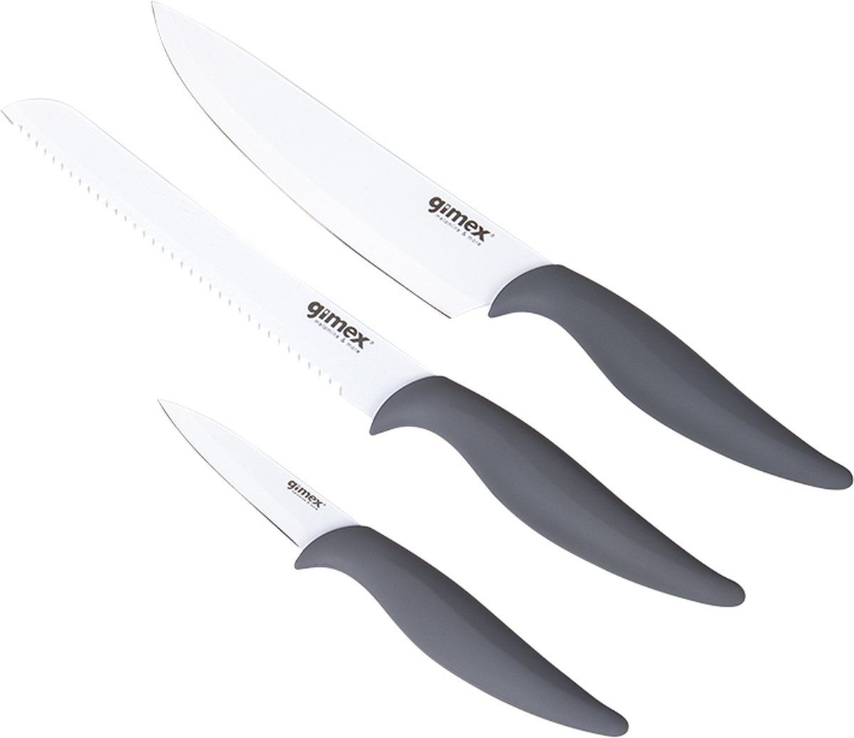 Gimex Messenset - Grijs/Wit - 3-Delig - Campingbestek - RVS - Wit
