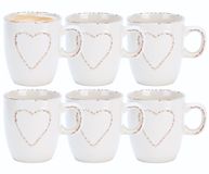 Siaki Koffiemokken set Heart - 10x - wit - 150 ml - mokken - met tekst - keramiek - giftset