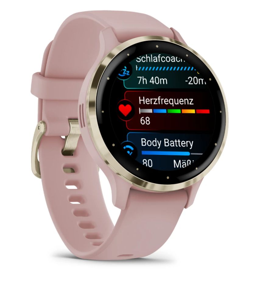 Garmin Venu 3S Smartwatch - 1.2" AMOLED Display - Gold/Rose - Pink Band