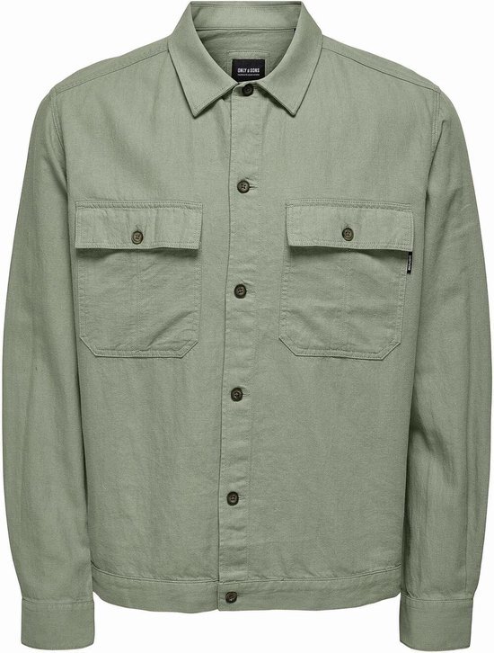 Only &amp; Sons Overhemd Onskennet Ls Linen Overshirt Noos 22019758 Swamp Mannen Maat - XXL