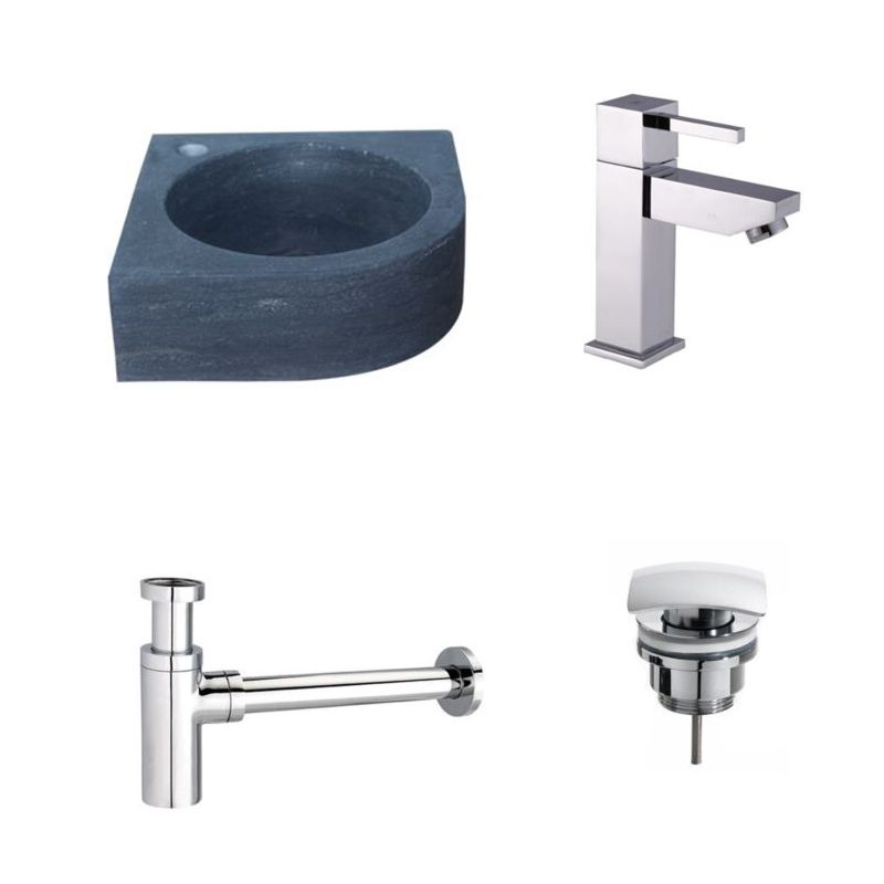 Badkamerplanet Natuursteen Fonteinset Rione 30x30x10 cm - Vierkante Kraan, Afvoer en Sifon Chroom