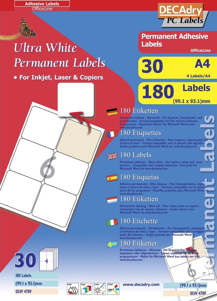 DECAdry Etiketten / Labels 99.1 x 93.1 mm