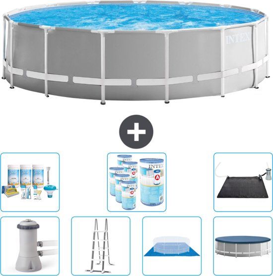 Intex Prism Frame Zwembad - Rond - 457 x 122 cm - Grijs - Compleet Pakket