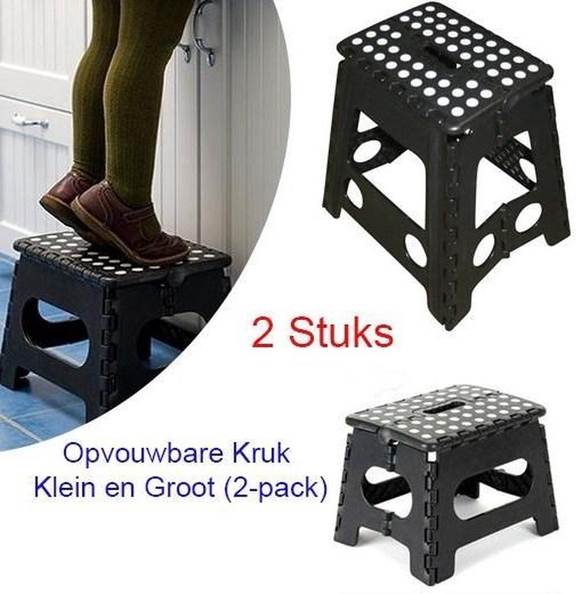 Benson 2-Pack Opvouwbare Krukken - Zwart - Kunststof