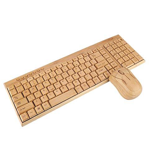 Exliy Wireless Keyboard Mouse Combo, Wireless Ultra Thin Bamboo Wood Waterproof Decoration Keyboard Mouse Combo, Wireless Ergonomisch Keyboard en Mouse Combo met USB Nano Receiver voor laptop, PC