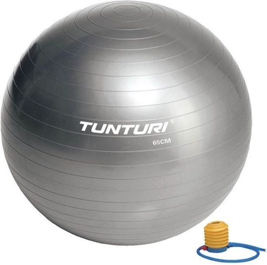 Tunturi Anti Burst Fitness bal met Pomp - Yoga bal 75 cm - Pilates bal - Zwangerschapsbal - Zilver