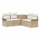 vidaXL - Bankstel - 5 - st - Beige - en - Crème - Wit - Poly - Rattan - en - Staal