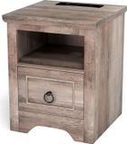 Table de chevet rustique avec station de recharge, bande lumineuse LED à intensité variable, 1 tiroir et port USB Type-C, pour chambre à coucher (prise UE)