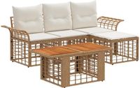 vidaXL Tuinbankenset 5-delig Natuurlijk en Crème Wit Polyrattan