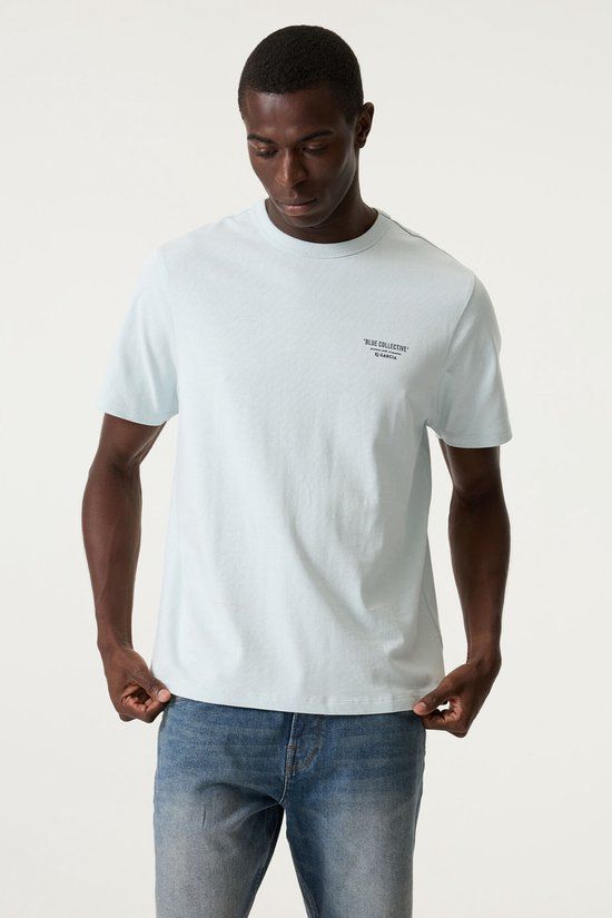 Garcia Heren Print T-shirt Blauw Korte mouw