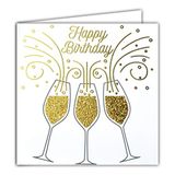 Kaart, Afie 22038 vierkante kaart goud Happy Birthday Gelukkig verjaardag schaal champagnefluiten wijn peppen bubbels Party NA