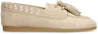 Manfield Dames Beige Suède Loafers met Kwastjes - Maat 40