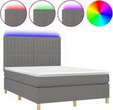 vidaXL Boxspring met matras en LED stof donkergrijs 140x190 cm