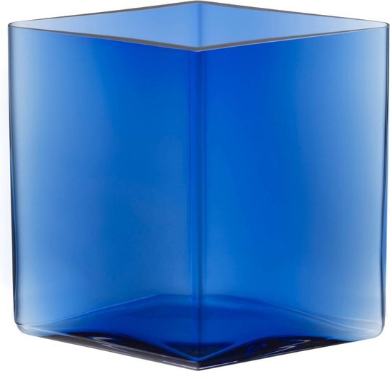 Iittala Ruutu vaas van glas in de kleur ultramarijn blauw met een hoogte van 18cm, afmetingen: 20,5cm x 20,5cm x 18cm, 1062565