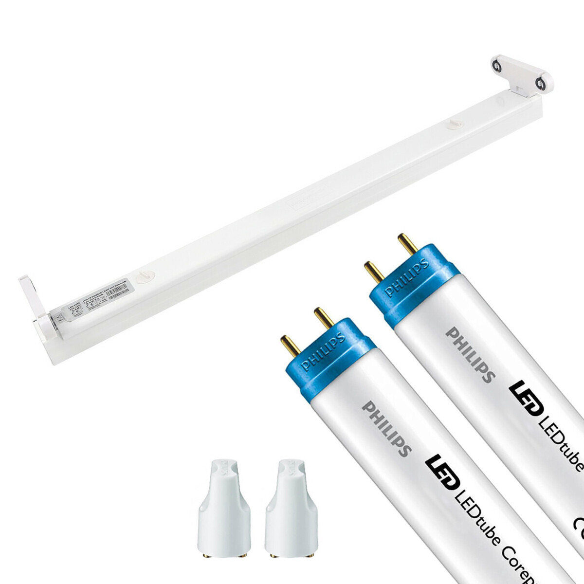 BES LED LED TL Armatuur met T8 Buis - Aigi Dybolo - 60cm Dubbel - Philips - CorePro LEDtube EM 865 - 16W - Helder/Koud Wit 6500K | Vervangt 36W