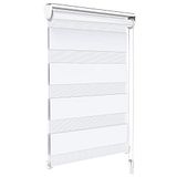 VOUNOT Rolgordijn voor dag en nacht, dubbele stof, met of zonder boren, 50 x 150 cm, bescherming van je privéleven, gordijn voor ramen en deuren, slaapkamer, eenvoudig te installeren met clips, wit