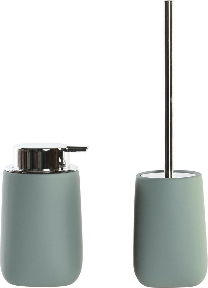 Toiletborstel met houder en zeeppompje - mosgroen - 41 cm