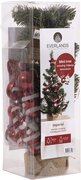 Everlands Kant en klare kerstboom inclusief versiering - 75cm hoog - 20 ornamenten - Groen Rood