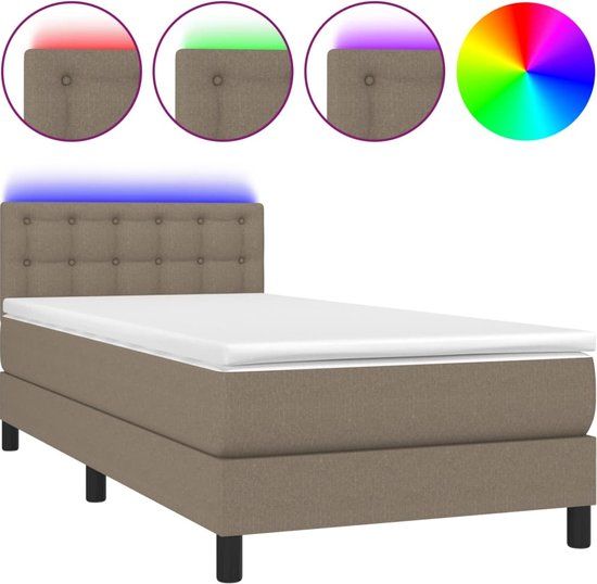 vidaXL Boxspring met matras en LED stof taupe 90x190 cm