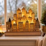 Merkloos / Sans marque Koopman International Verlichte kerstdorp - 35 x 8,5 x 26,5 cm - hout - led - warm wit - vensterbank decoratie