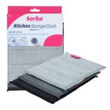 Sorbo Kitchen Sponge Cloth 3 Stuks, Spondoeken met Microvezel, Super Absorberend, Dubbel Vouwbaar, Wasbaar op 40 C, voor Keuken, Aanrecht en Afwas