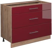 Vicco Keukenonderkast Fame-Line, Bordeauxrode hoogglans/Goudkleurig Eiken, 100 cm zonder werkblad
