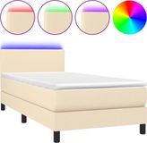 vidaXL Boxspring met matras en LED stof crèmekleurig 100x200 cm
