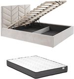 Vente-unique Lit avec rangement tissu crème 140 x 190 cm