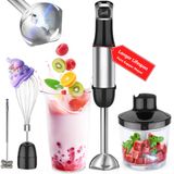 7MAGIC 5 in 1 draagbare handstaafmixer - roestvrijstalen staafmixer met 5 snelheden, hakmolen, garde en melkopschuimer