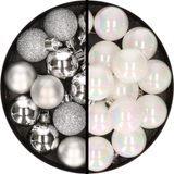 Merkloos / Sans marque Billiet - Vanlaere Kerstballen 36x stuks - 3 en 4 cm - zilver en parelmoer wit - kunststof