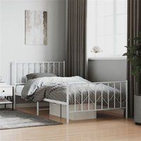 vidaXL Cadre de Lit Métal avec Tête de Lit Pied de Lit, Lit Simple avec Sommier à Lattes, Lit Adulte avec Pied Chambre, Moderne, Blanc 107x203 cm