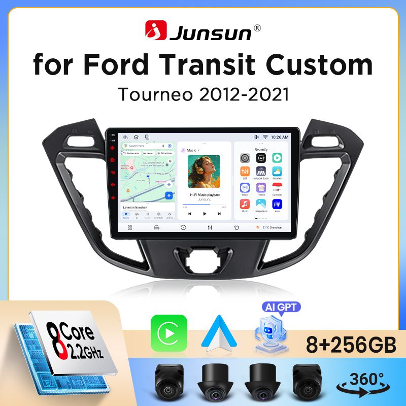 Junsun Ford Transit Custom / Tourneo Custom 2012-2023 Autoradio met Draadloze CarPlay & Android Auto