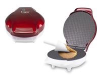 BEPER P101CUD002 Elektrische wafelijzer, 1000 W, Wafelijzer voor hoorntjes van 18 cm, Geïsoleerde handgreep, Accessoires voor hoorntjes inbegrepen, Wit/Rood