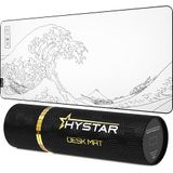 Hystar Uitgebreide Gaming-muismat | XXL-36 x 16 inch | 5 mm dik waterdicht oppervlak, glad polyesterweefsel en basis van natuurlijk rubber | De Grote Golf (wit)