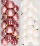 Decoris Kaemingk B.V. 32x Kunststof Kerstballen Mix Oudroze & Pearlescent White 4 cm