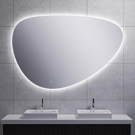 Wiesbaden Uovo Spiegel asymetrisch 140cm met spiegelverwarming met LED verlichting rondom dimbaar 38.4168