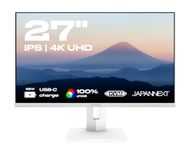 JAPANNEXT Witte Monitor 27" IPS 4K UHD (3840x2160) HDR | Opladen via USB-C(65W) Verstelbare hoogte en kanteling(HSP) Ingebouwde luidsprekers G-Sync/FreeSync | 2 jaar garantie | JN-IPS27UHDR-C65W-HSP-W