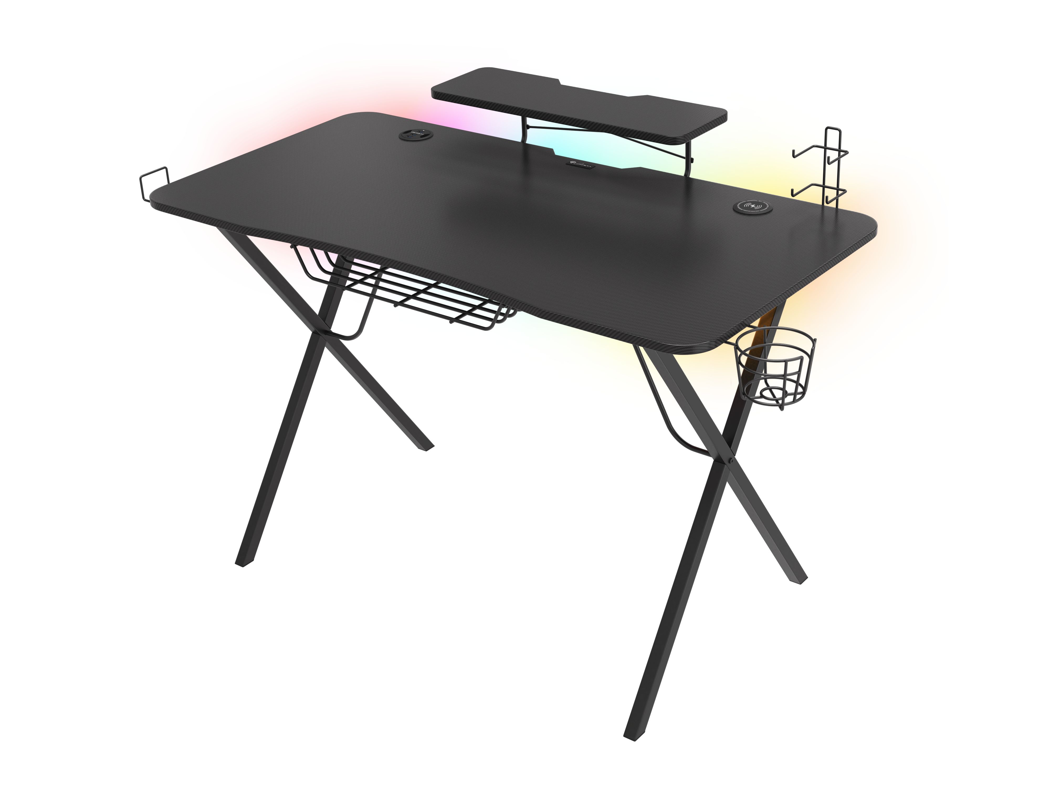 GENESIS Holm 300 RGB Gaming Desk - Black - 120x60cm - With RGB LED & Drawers
