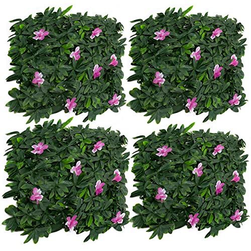GreenBrokers Paarse kunstmatige groene muur heggenbloemen (Pack van 4) - UV stabiele verticale tuin