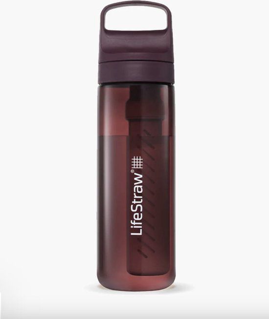 LifeStraw Go-serie - BPA-vrije waterfilterfles voor reizen en dagelijks gebruik, verwijdert bacteriën, parasieten en microplastics, verbetert de smaak, 625 ml Merlot Me Away