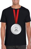 Bellatio Decorations Zilveren medaille kampioen shirt zwart heren XL