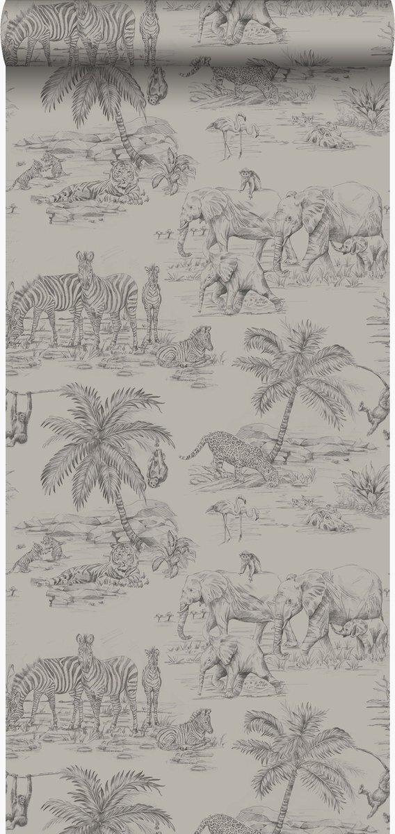 Origin Wallcoverings behang jungle-motief klei grijs - 347443 - 53 cm x 10,05 m