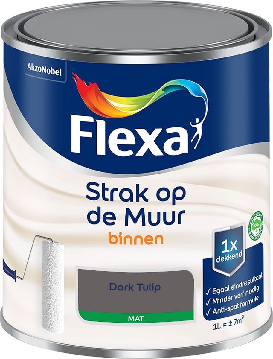 FLEXA Strak op de Muur - Binnen muurverf - Mat - Dark Tulip - 1 liter