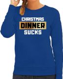 Bellatio Decorations Shoppartners Bv Foute Kersttrui / sweater - Christmas dinner sucks - kerstdiner - blauw voor dames - kerstkleding / kerst outfit L