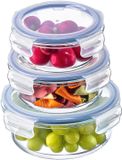 KADAX Hittebestendige glazen container met deksel, voedselcontainer van robuust glas, bewaarcontainer, vriescontainer, vershouddoos (rond set van 3)