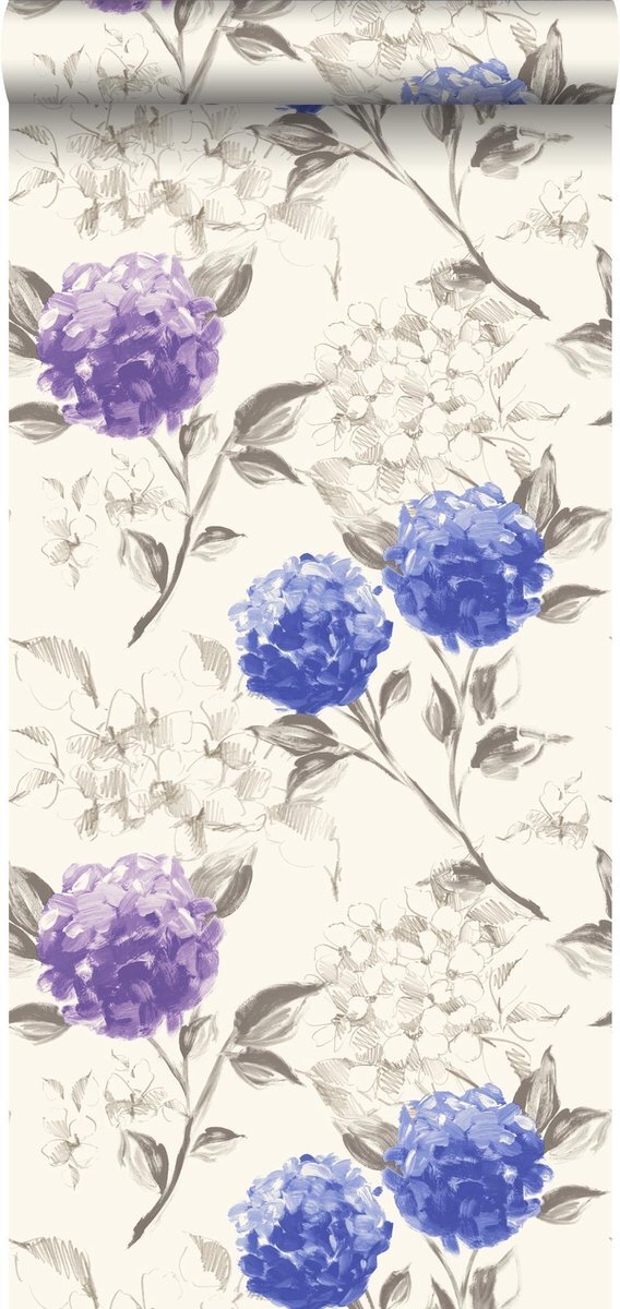 Esta Home behang hortensia's diepblauw en paars - 128022 - 53 cm x 10,05 m