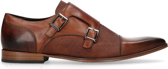Black Label heren leren gespschoenen cognac maat 46