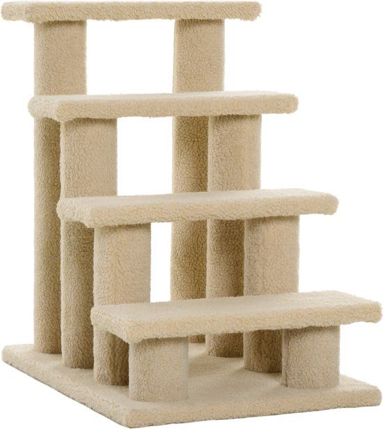 PawHut Dierentrap - 4 Treden - Beige - 63,5 x 43 x 60 cm