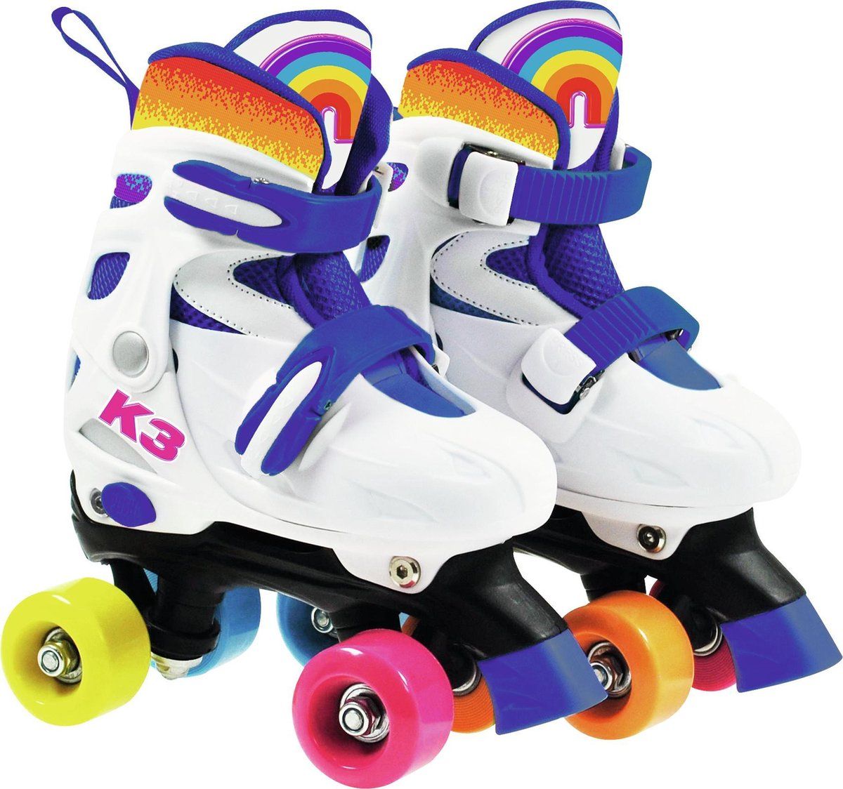 K3 Rolschaatsen - Verstelbaar Maat 26/29 - Wit/Blauw/Regenboog